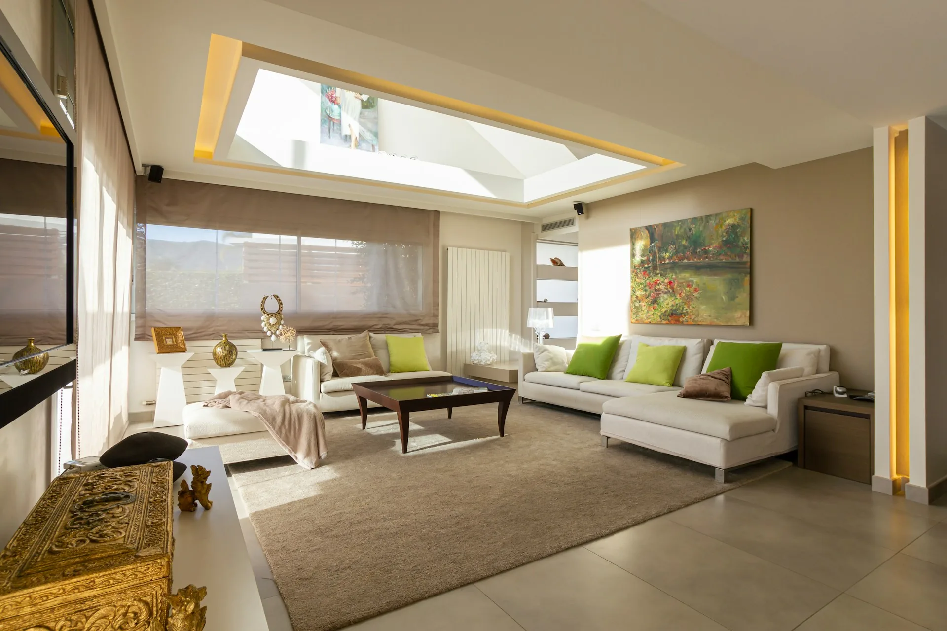 Living room under a skylight